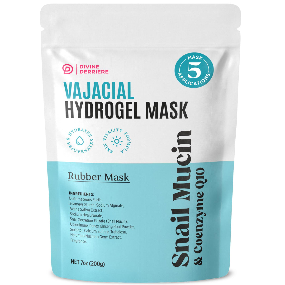 Divine Derriere Vajacial hydrogel mask packaging showcases the full home kit.