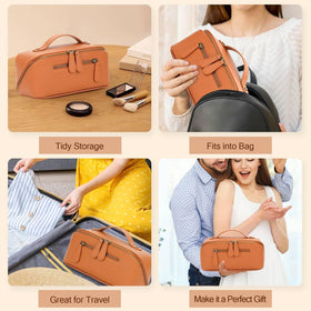 Divvia travel makeup bag ready for packing in luggage brown