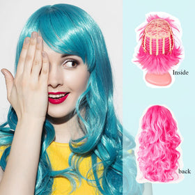 DIYI neon green long wig for playful cosplay moments.
