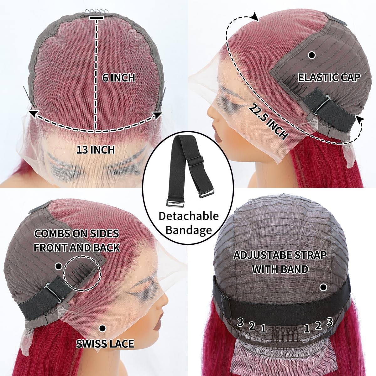 DJFG Burgundy Wig 99J color lace-front close-up highlights vivid burgundy shade.