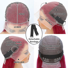 DJFG Burgundy Wig 99J color lace-front close-up highlights vivid burgundy shade.