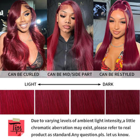 DJFG Burgundy Wig mini knots close-up reveals realistic texture and minimal shedding.