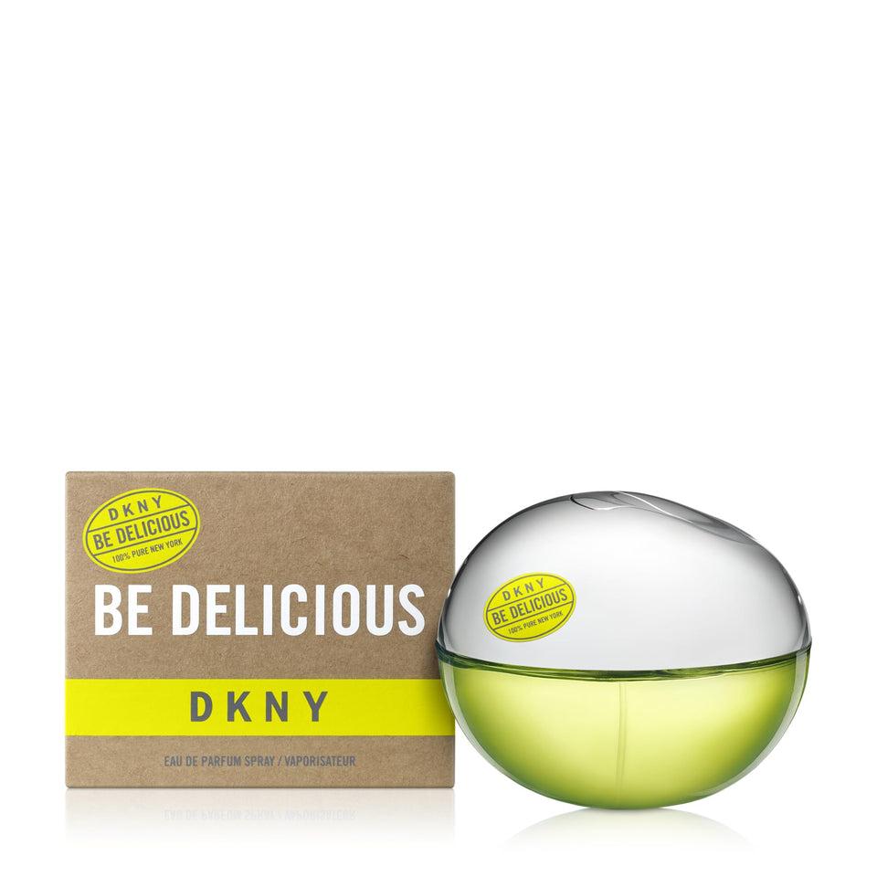 DKNY Be Delicious bottle front view highlighting its vibrant packaging.
