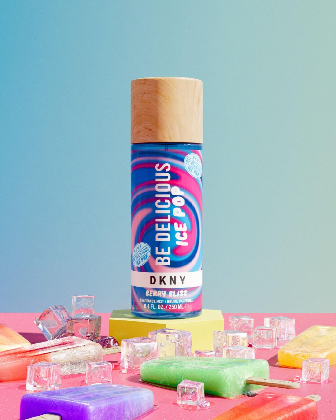 DKNY Be Delicious Ice Pop Berry Bliss fragrance mist application for a light, uplifting spritz.