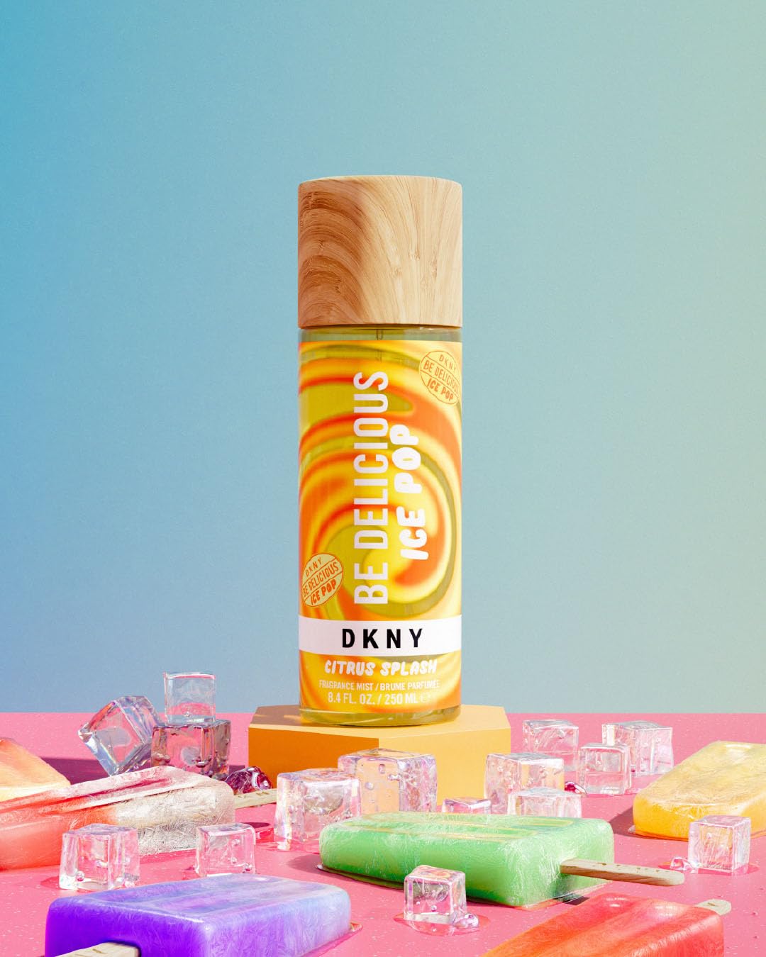 DKNY Be Delicious Ice Pop spray action showcases vibrant top notes for quick refresh.