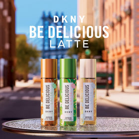 DKNY Be Delicious Latte Pistachio label emphasizes chic branding and cafe mood