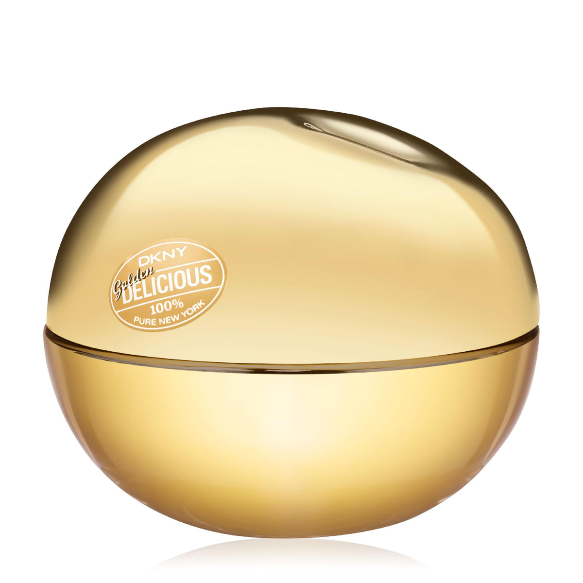 Close-up of DKNY Golden Delicious bottle highlighting sleek craftsmanship and fruit-rose contrast