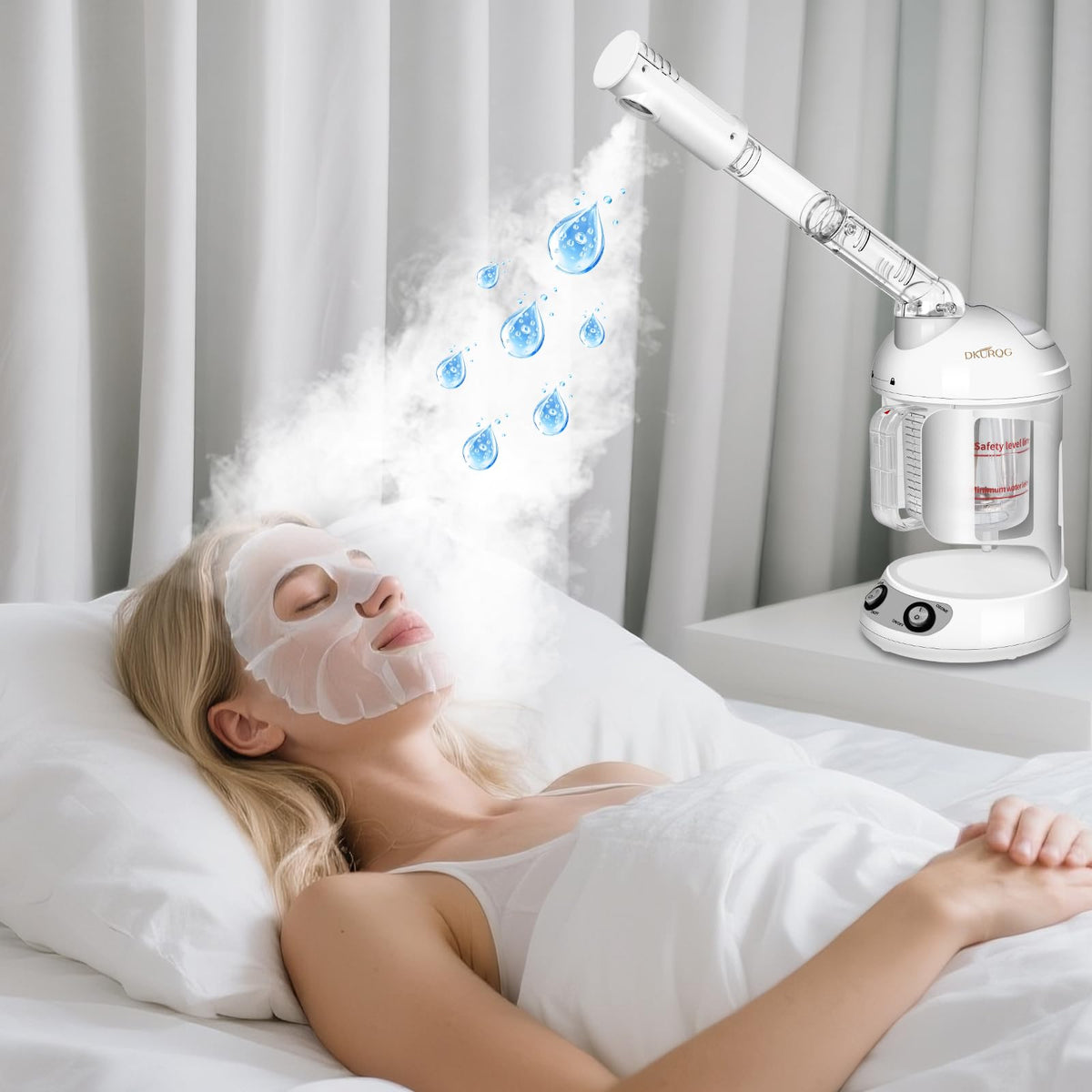 DKURQG Nano Ionic Facial Steamer arm rotated for versatile mist direction
