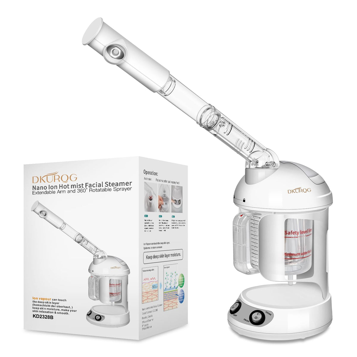 DKURQG Nano Ionic Facial Steamer front view highlighting home spa hydration