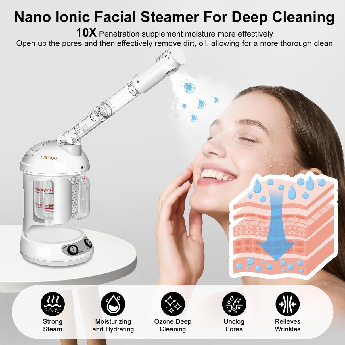 DKURQG Nano Ionic Facial Steamer removable water cup for easy cleaning