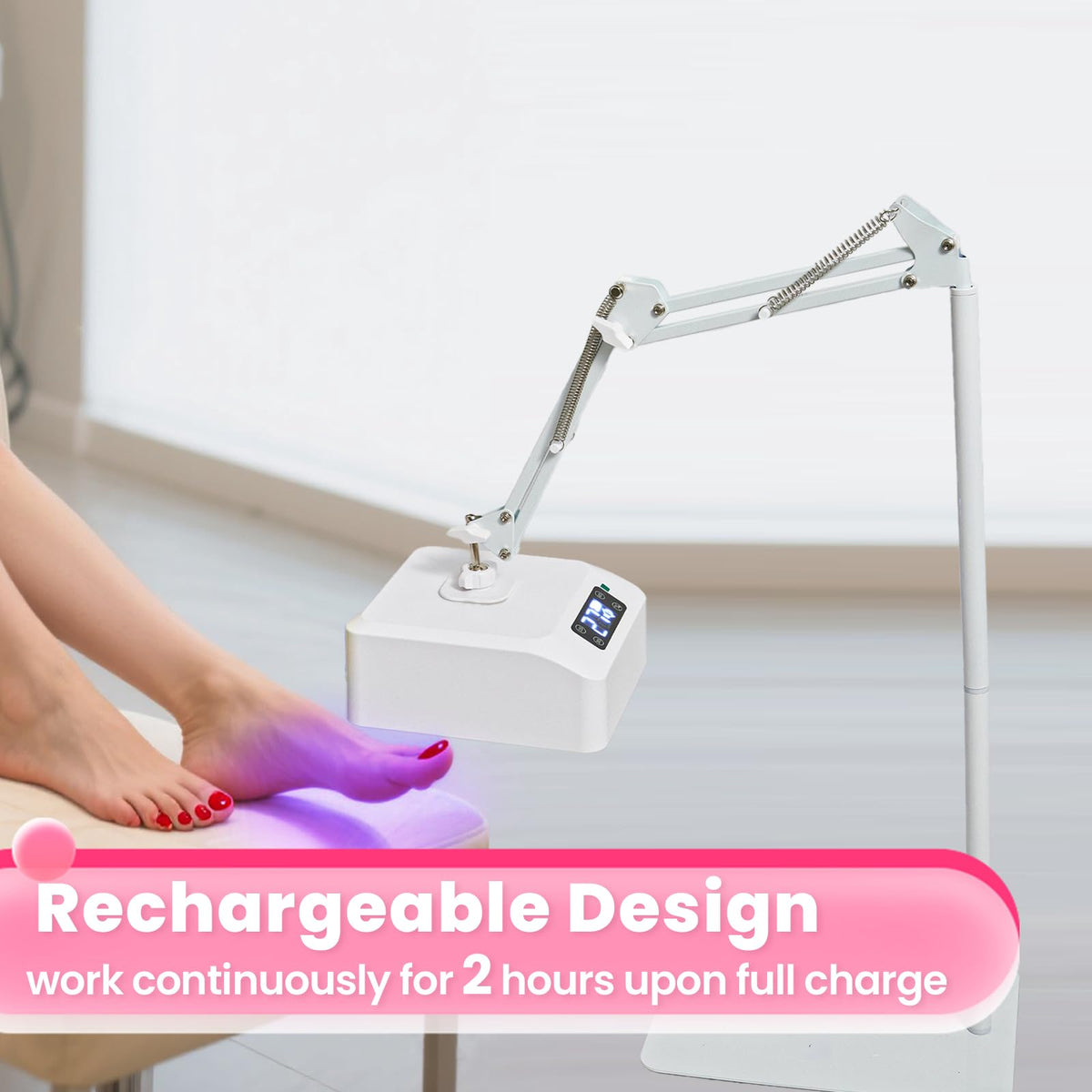 DLITISH UV foot lamp with hanging arm for flexible pedicure positioning.