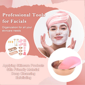 Dlugopis facial sponges and headbands for easy masking routines