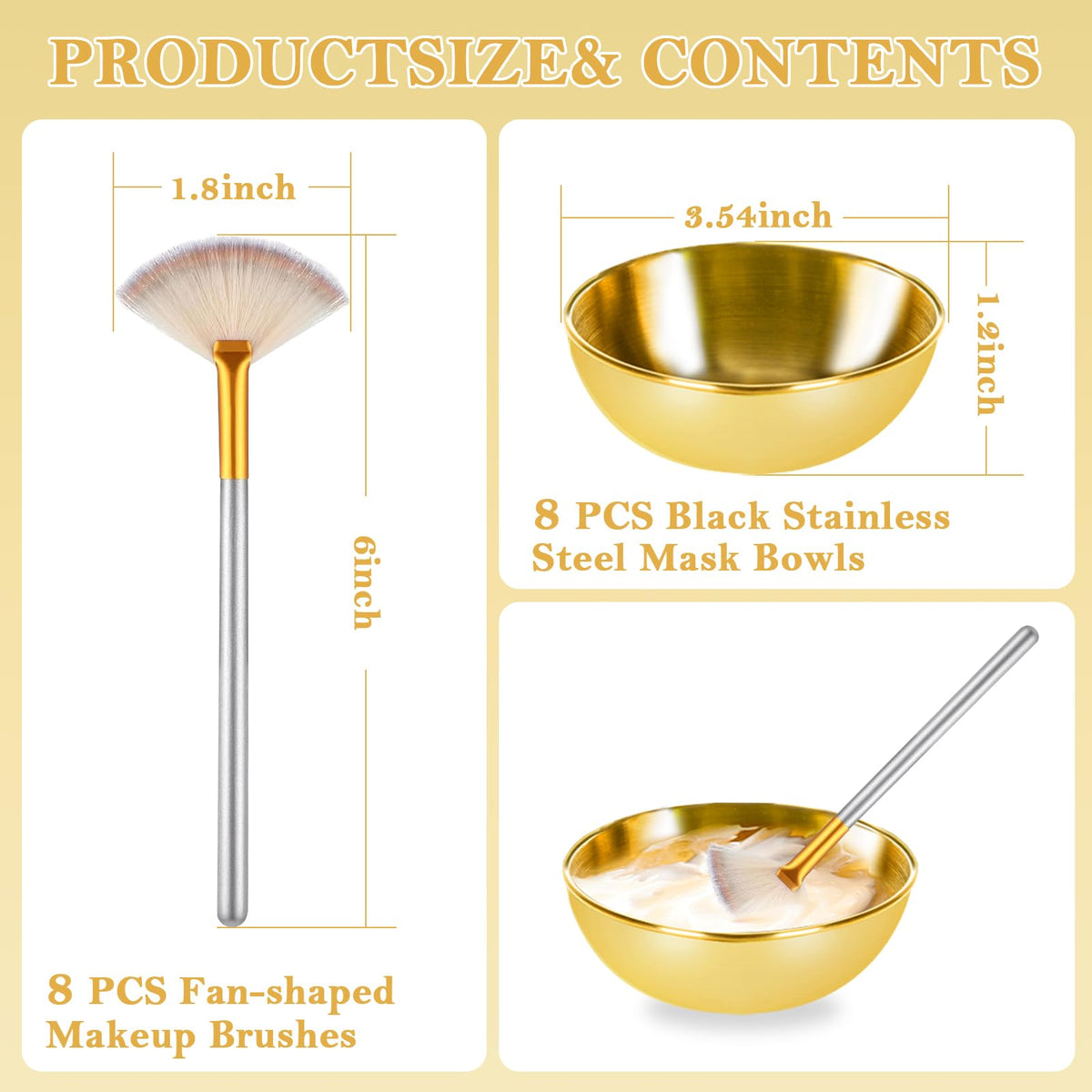 DLUGOPIS gold facial brush set close up soft bristles for even mask application
