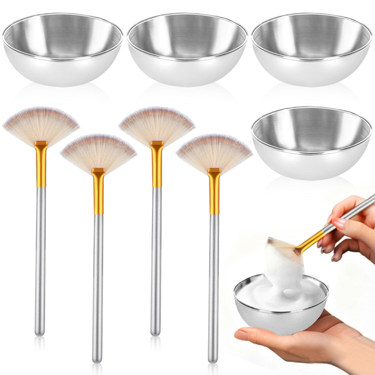DLUGOPIS silver facial bowls for precise mask mixing and even application.