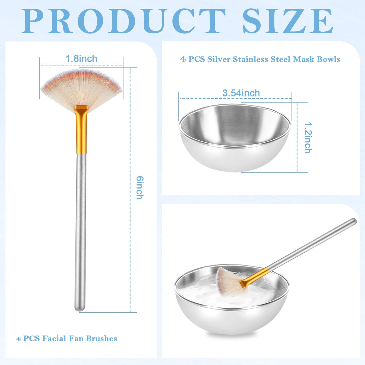 DLUGOPIS silver fan brushes designed for smooth mask stirring and even makeup blending.