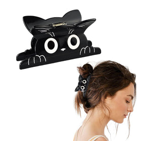 DMJHJY cat hair claw clip black close-up showing secure grip and style