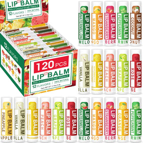 DMSKY lip balm 120-pack with 12 flavors for bulk gifting and stocking.