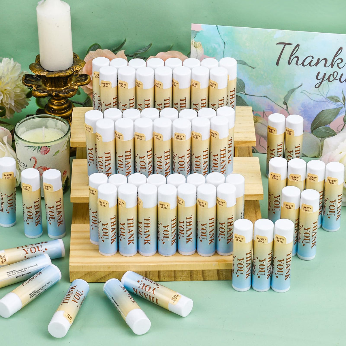 Dmsky appreciation gift bags include lip balms for events.