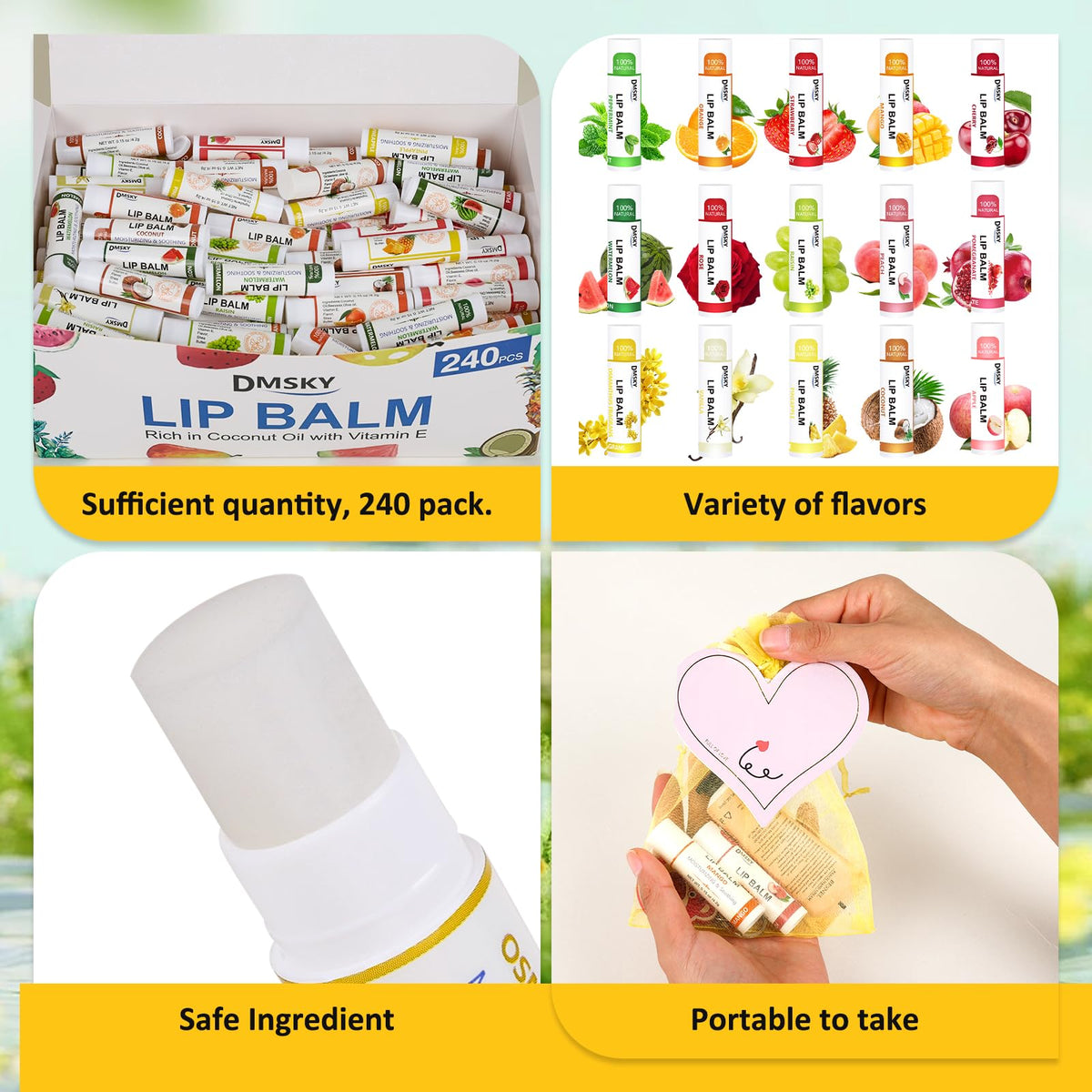 DMSKY lip balm packaging is compact and travel friendly for daily use