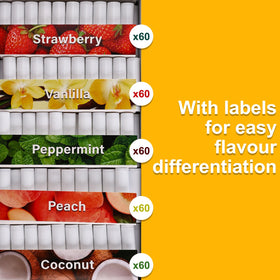 DMSKY lip balm five-flavor pack showcases Peach, Mint, Strawberry, Coconut, Vanilla