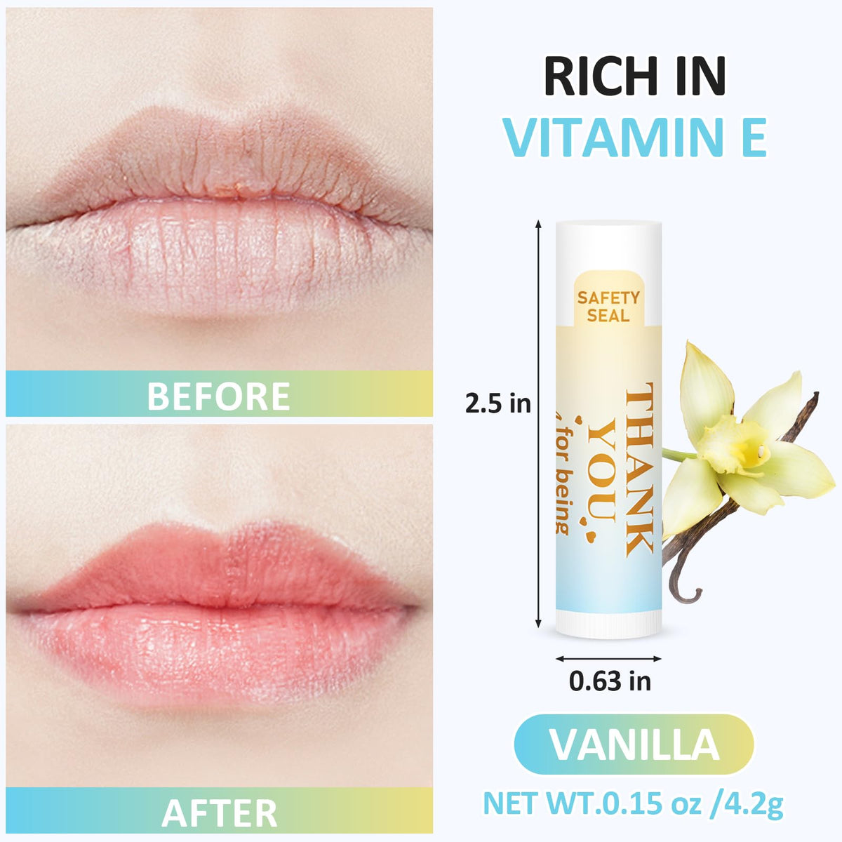Dmsky lip balm vanilla flavor, subtle scent for everyday use.