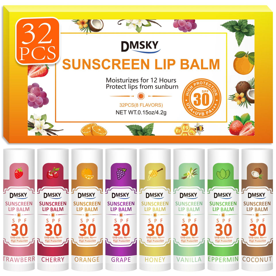 DMSKY SPF 30 lip balm bulk display for travel and home use.