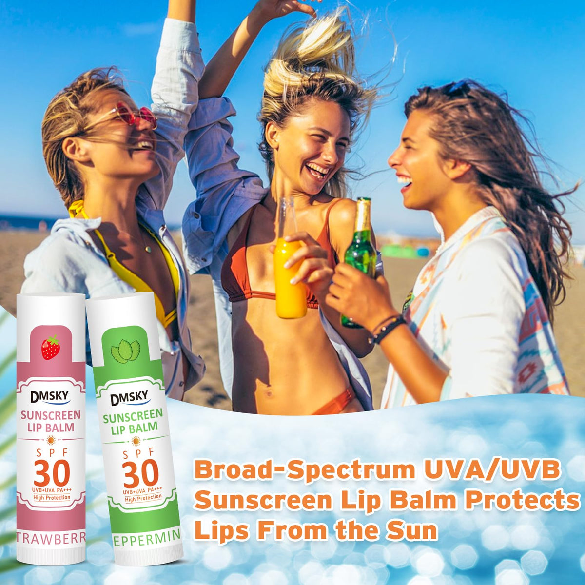 Dmsky SPF 30 lip balm travel pack ready for beach or outdoors.