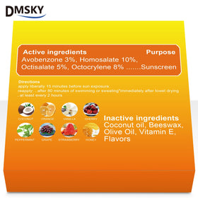 Dmsky SPF 30 lip balm with vitamin E for nourishment.