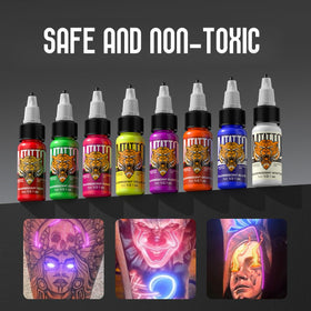DMTATTOO fluorescent ink orange bottle bold under blacklight