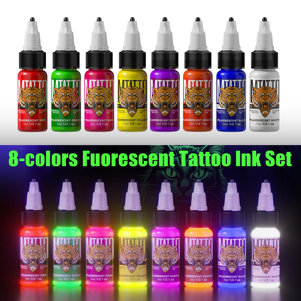 DMTATTOO fluorescent ink pink bottle bright under daylight and UV