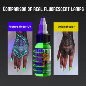 DMTATTOO fluorescent ink red bottle high visibility under UV for accents