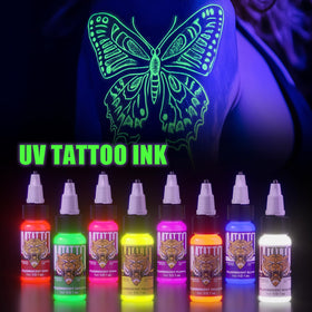 DMTATTOO fluorescent ink white bottle bright daytime color with UV glow