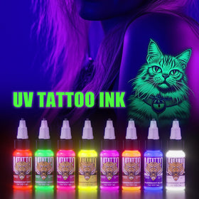 DMTATTOO fluorescent ink yellow bottle sunny glow under UV light