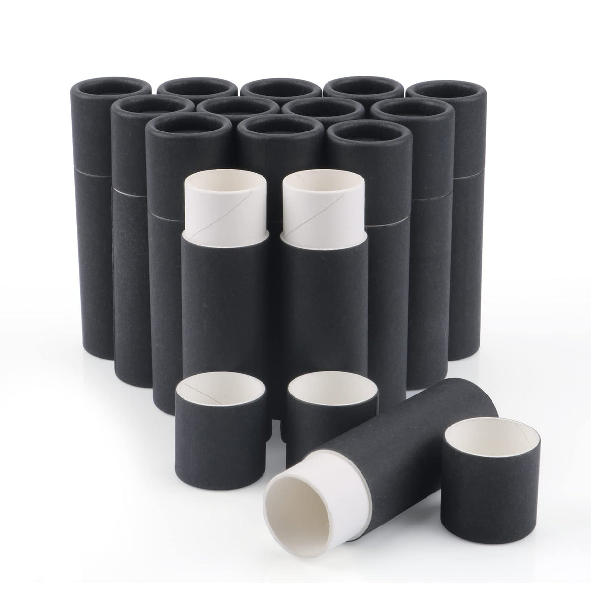 DMuuuDM lip balm tubes in black, 0.3 oz, ideal for DIY balms and samples.