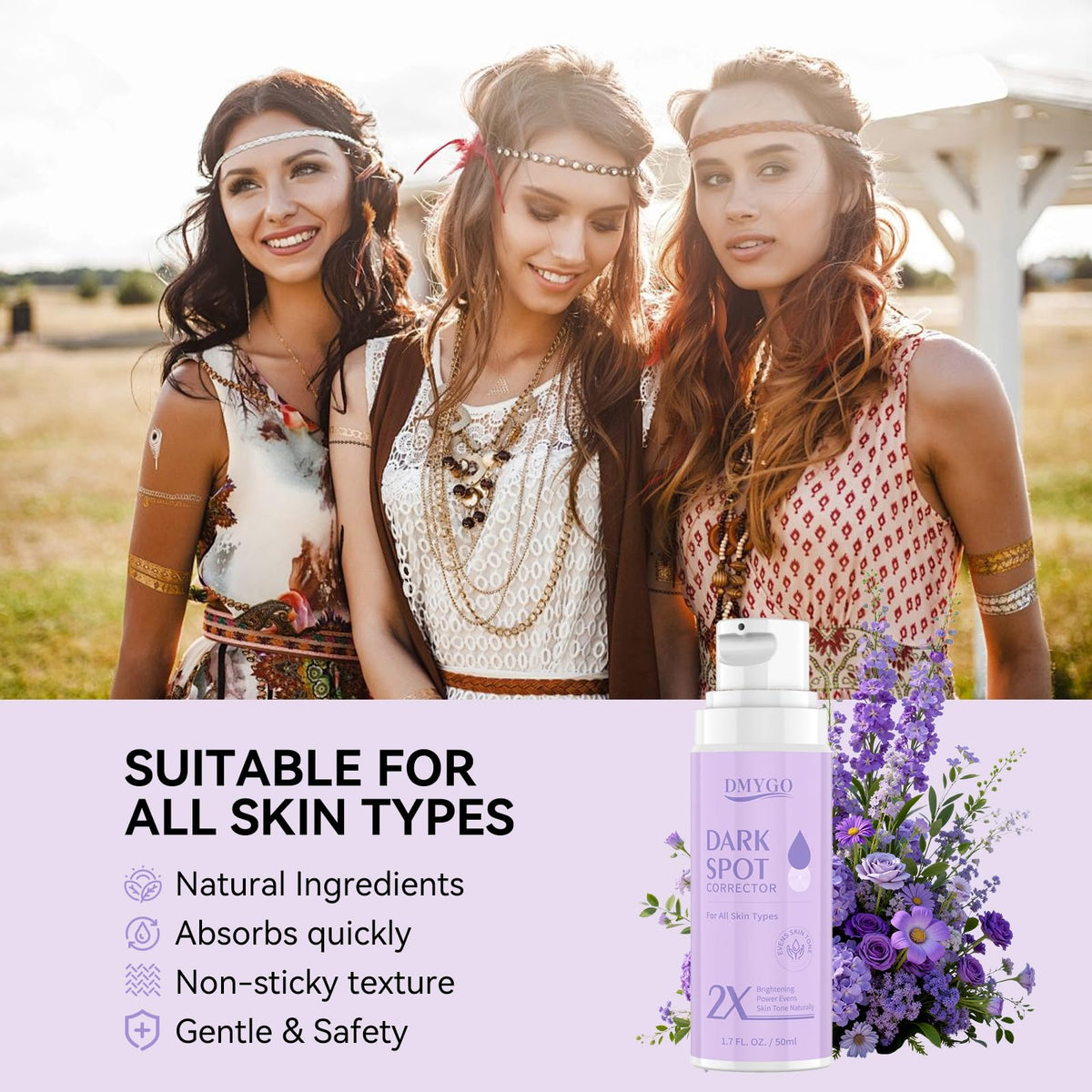 DMYGO skin texture close-up reveals soft, hydrated complexion.