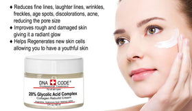 DNA Code Anti-Aging Glycolic Complex cream jar hydration and smoothness