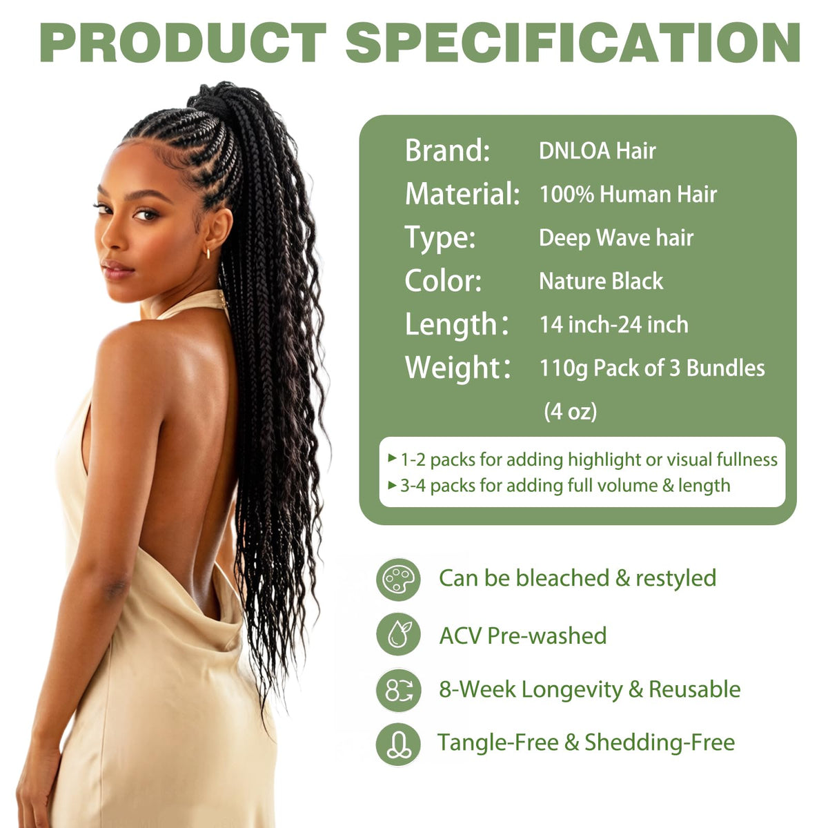 DNLOA bulk no-weft braiding hair for thicker, customizable braids