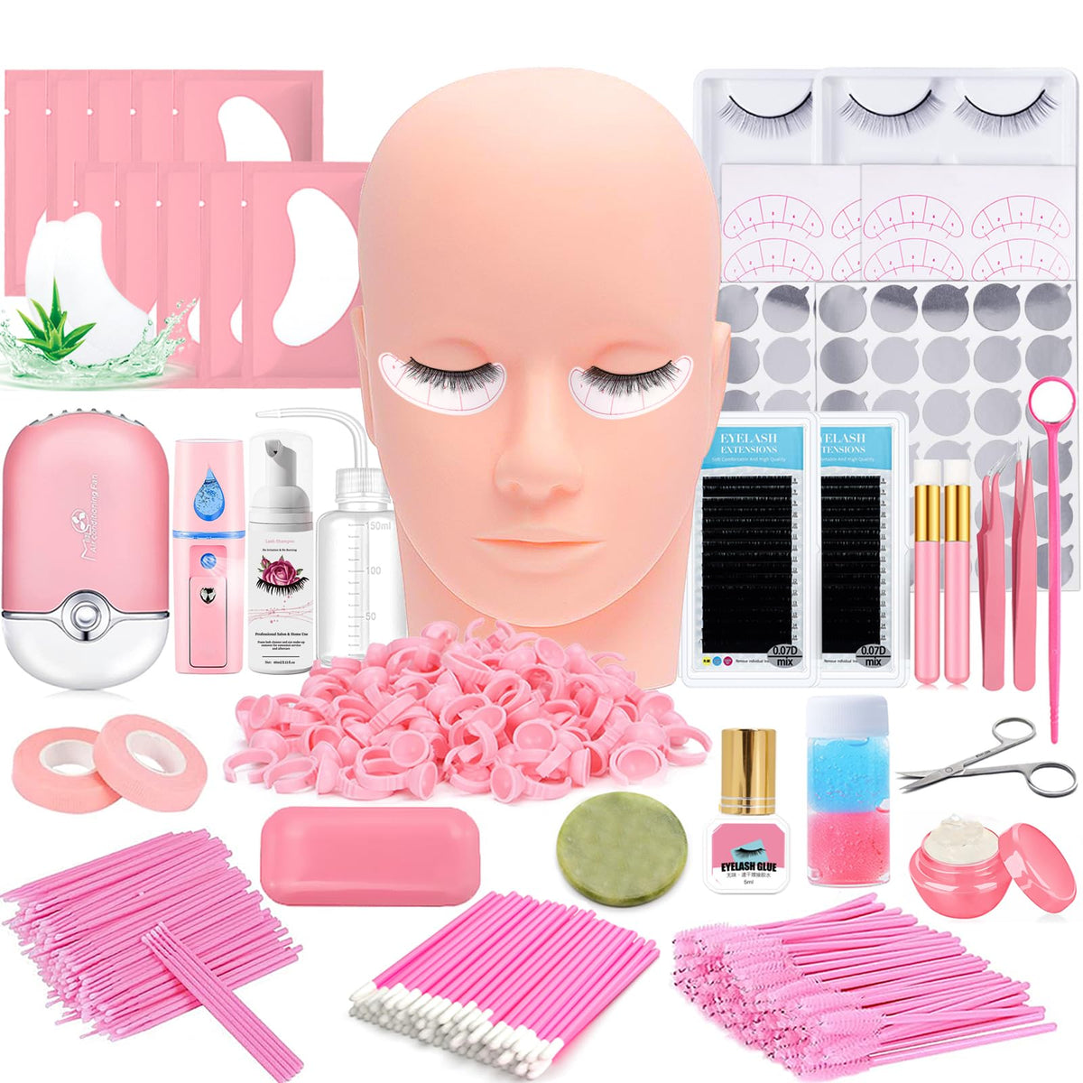 DNSGOOR lash extension kit mannequin head for realistic grafting practice