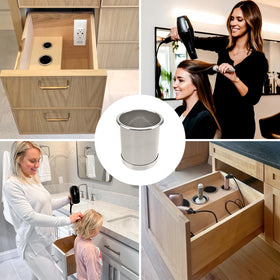 Docking Drawer stainless steel construction blends with modern countertops and shelves.
