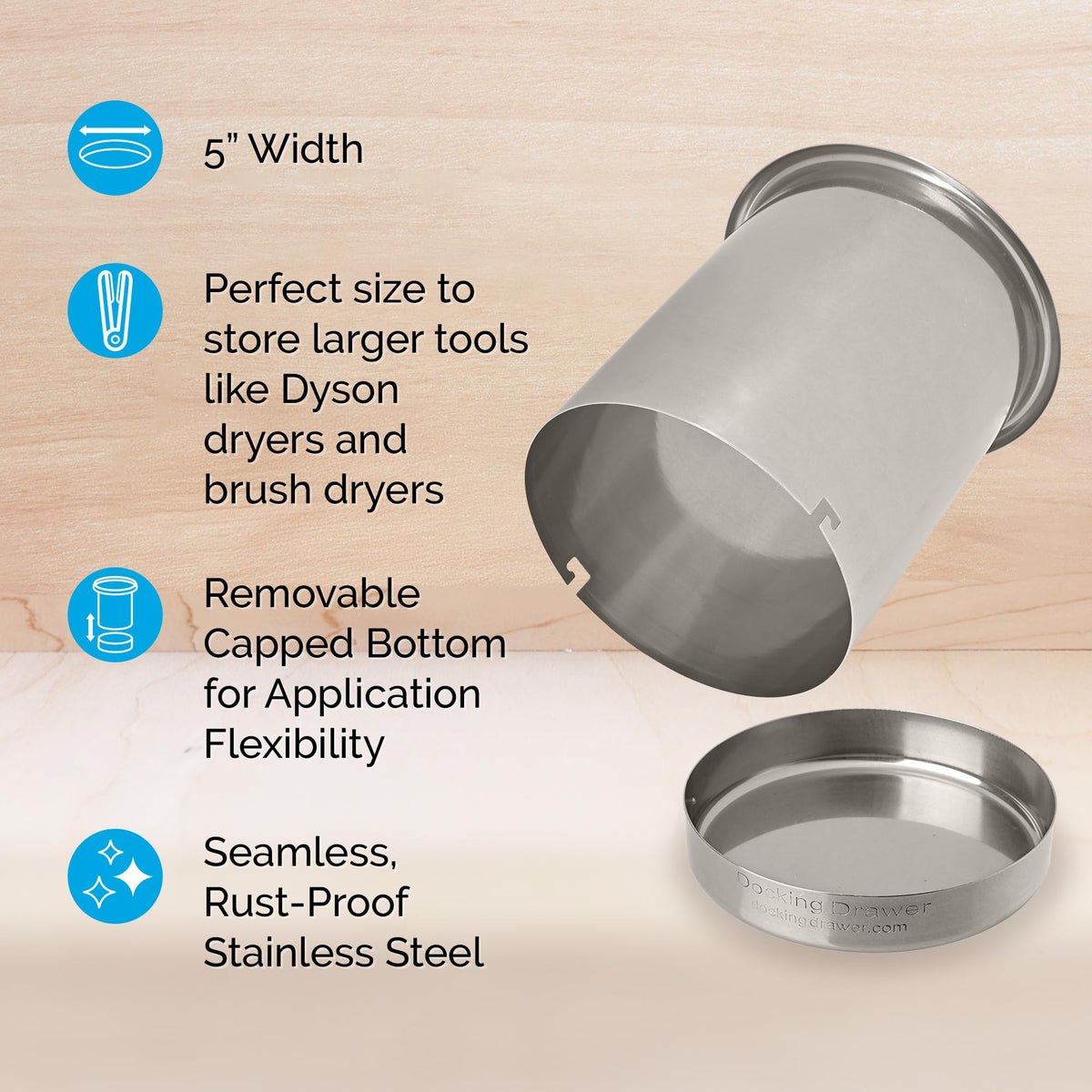 Docking Drawer safe storage design dissipates heat safely during use.
