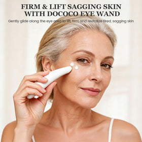 Dococo wand addressing dark circles with warming massage and enhanced product absorption.