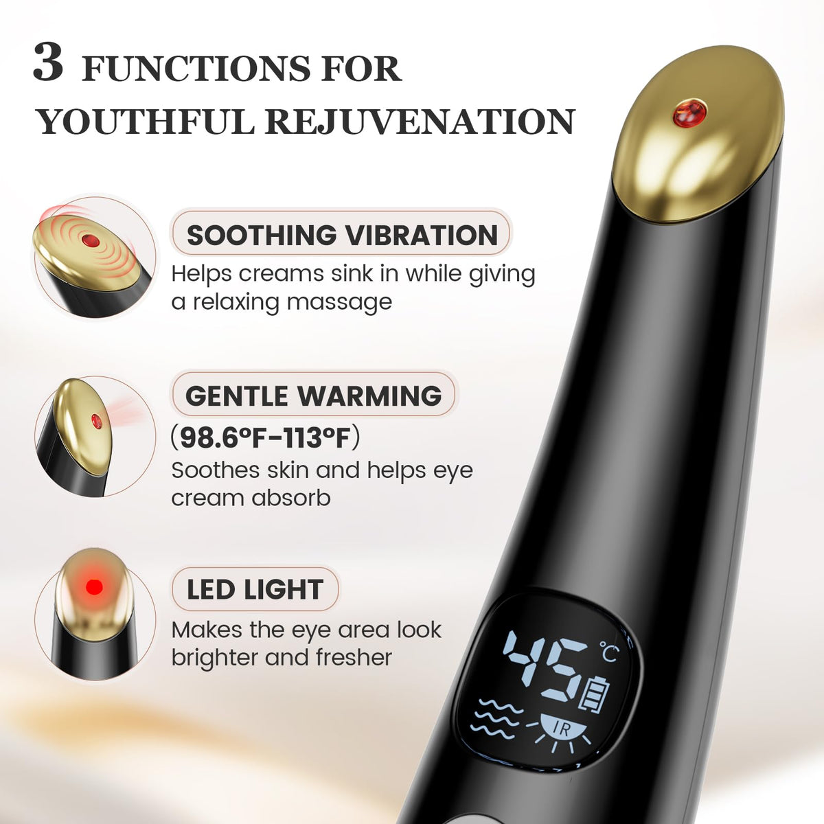 DOCOCO Eye Lift Wand close-up of ergonomic zinc head for delicate skin.