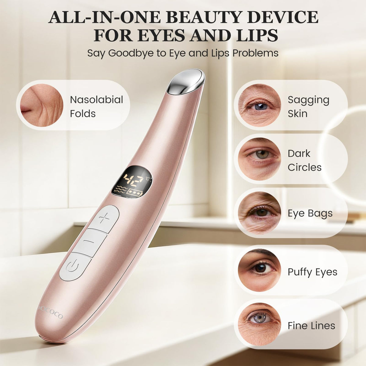 DOCOCO Eye Lift Wand front view with champagne gold finish