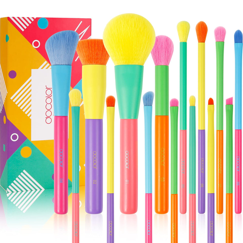 Docolor 15-piece makeup brush set in vibrant colors for versatile everyday looks.