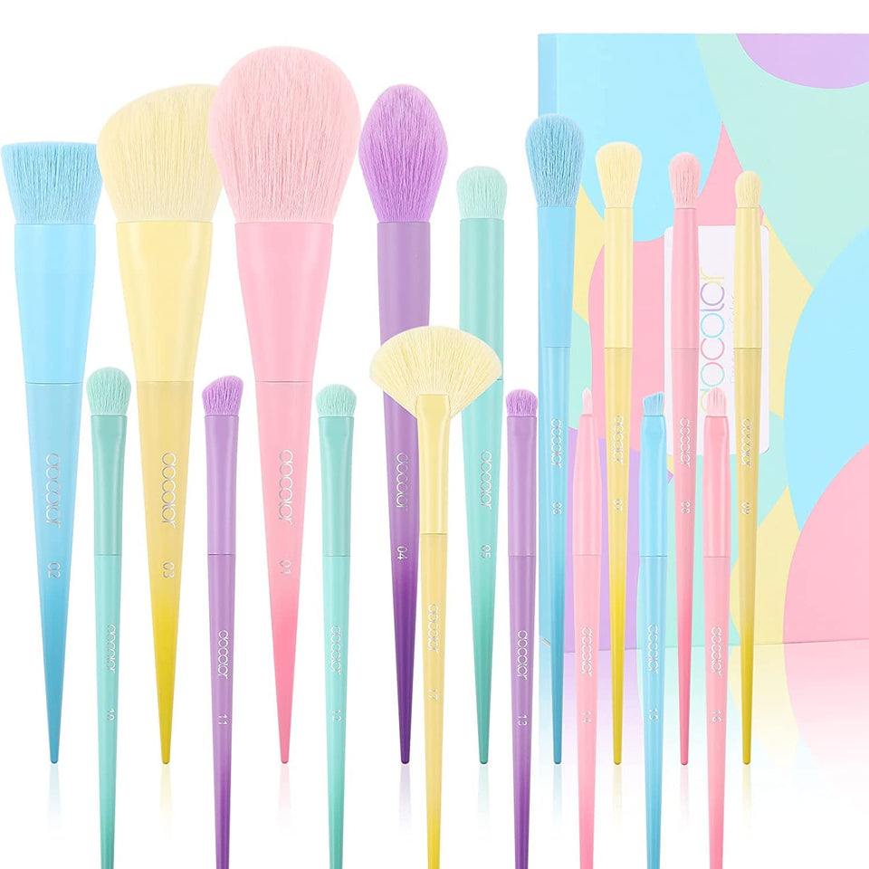 Docolor rainbow makeup brush set with colorful handles for precise, versatile makeup application.