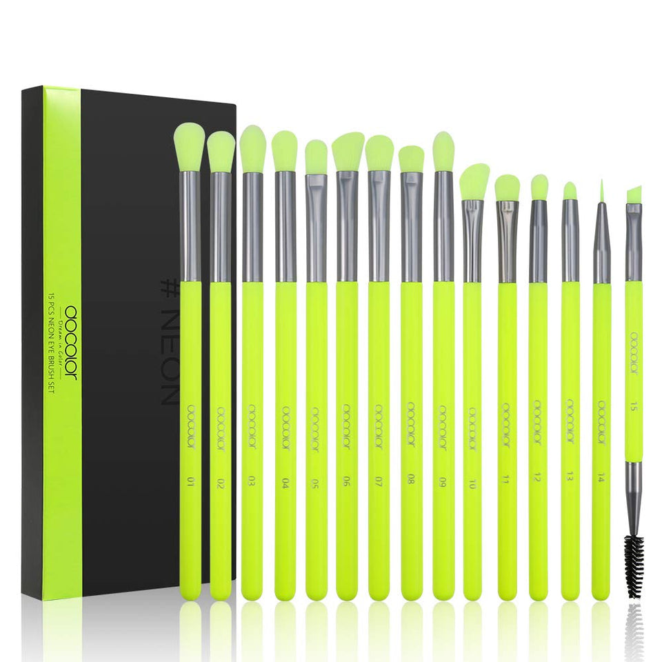 Docolor neon green eyeshadow brush set for complete eye makeup application.