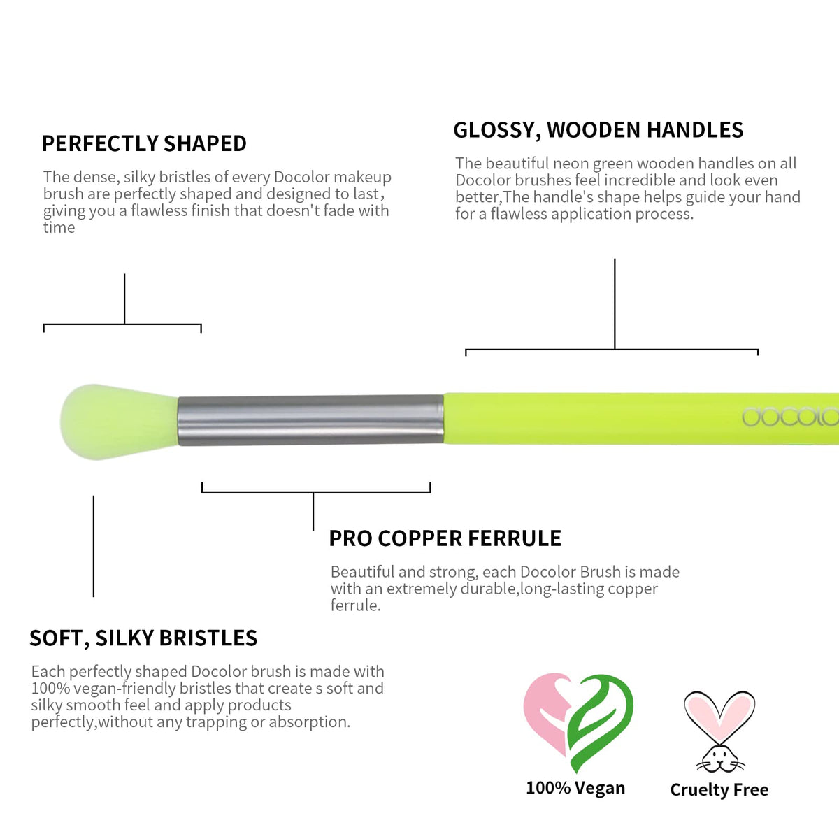 Docolor premium synthetic bristles with lightweight wood handle.