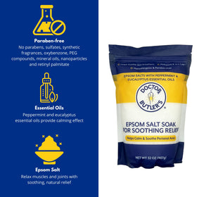Doctor Butler’s Epsom Salt Soak with essential oils for skin comfort after hemorrhoid flare