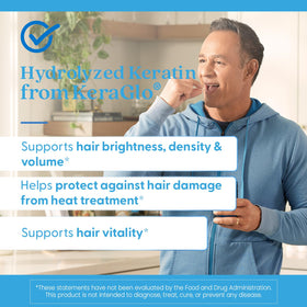 Doctors Best Keratin bottle label: gluten-free, non-GMO formula for inclusive wellness.