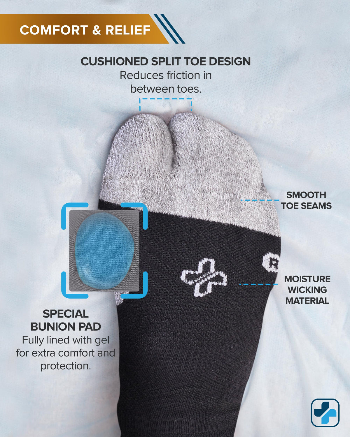 Doctor's Select bunion socks breathable fabric weave for day-long comfort.